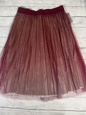 Metrowear Women’s Shimmery gold Burgundy Tulle Midi Skirt size L